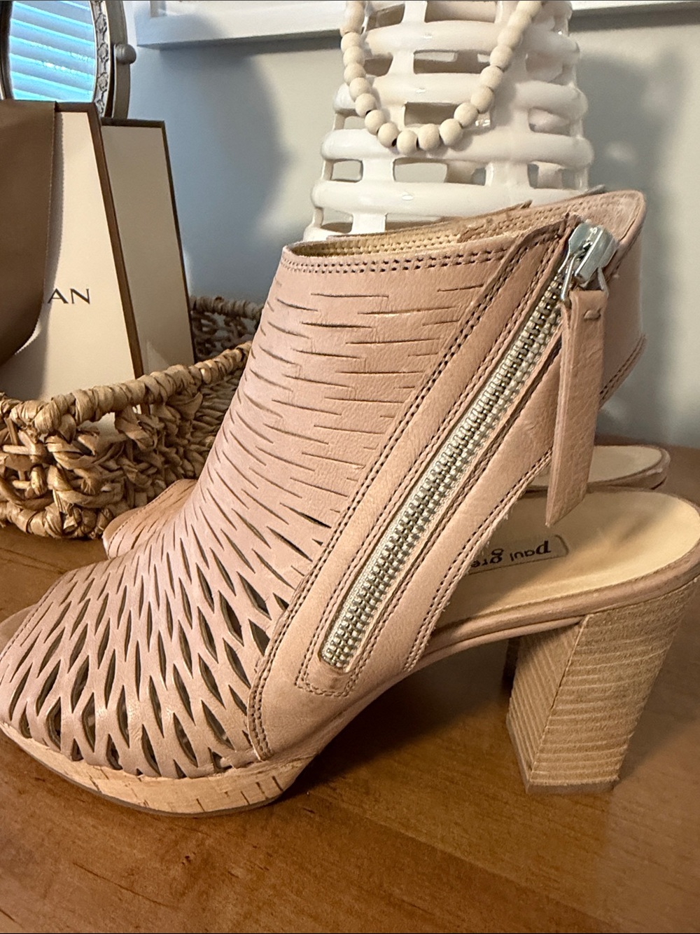 Paul Green Woven Leather Slingback Block Heel Sandal
